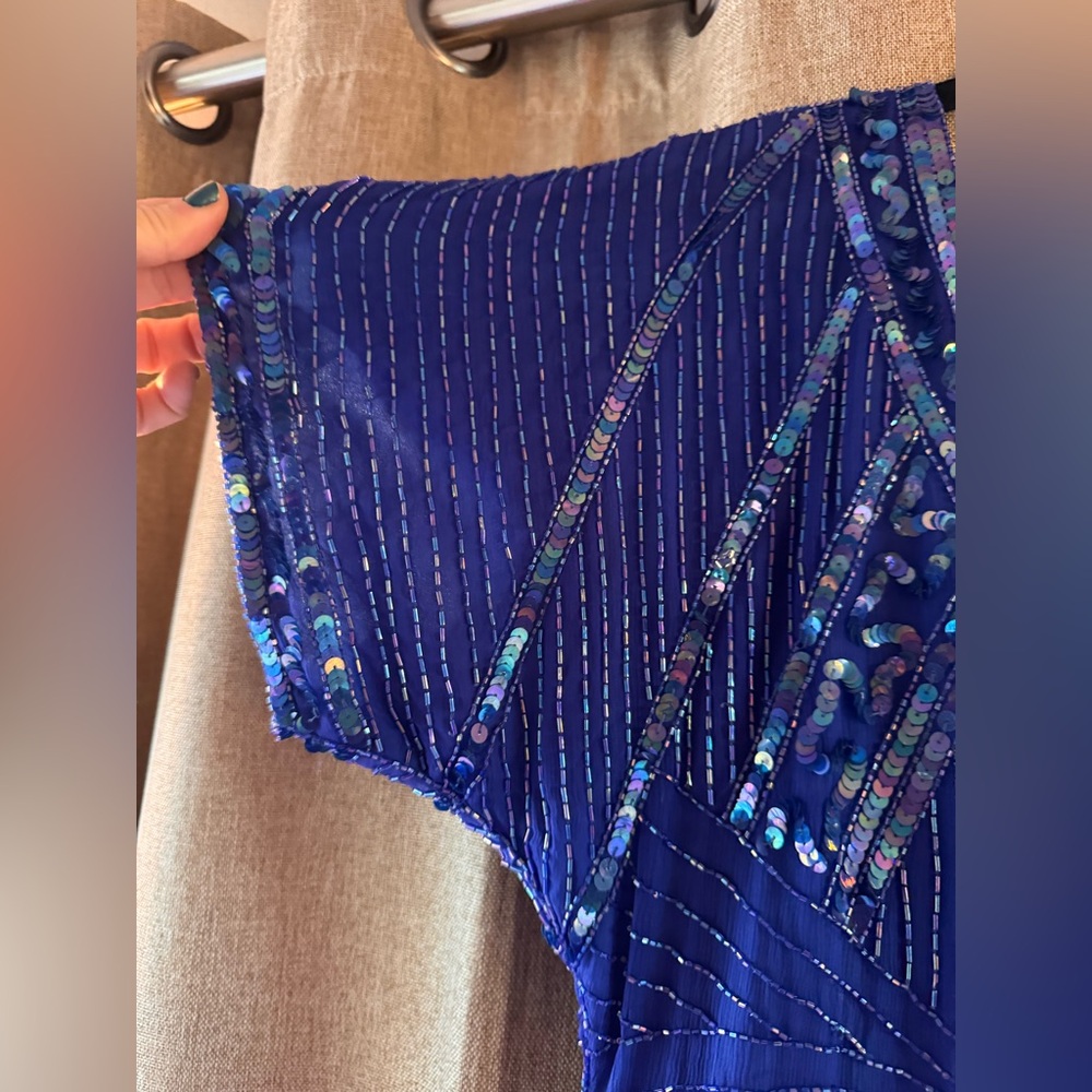Vintage Scala Stunning Blue Sequin Silk Mini Dress - Picture 4 of 12